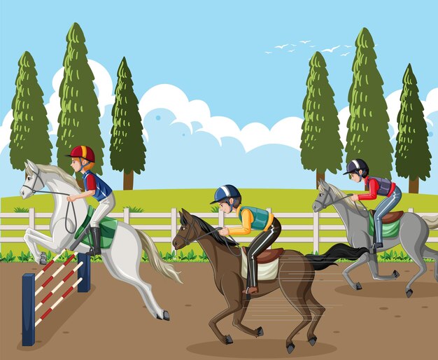 Escena al aire libre con ecuestre a caballo.