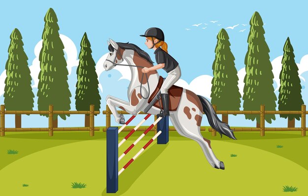Escena al aire libre con ecuestre a caballo.