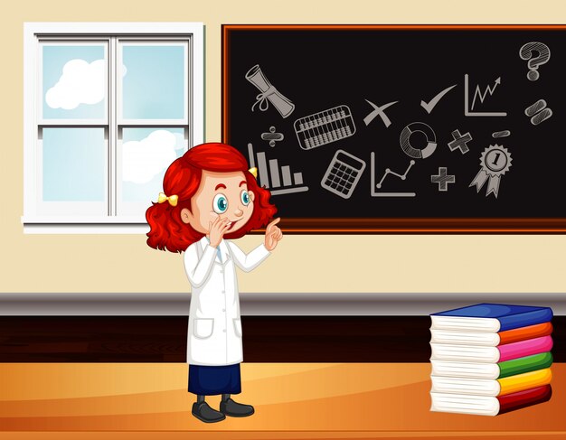Escena del aula con el profesor de ciencias por la junta