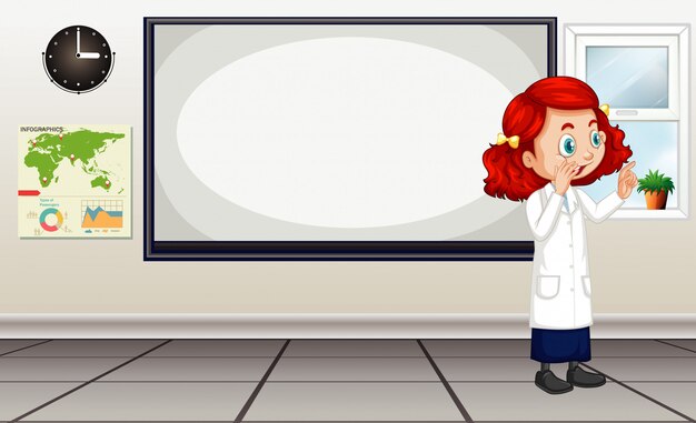 Escena del aula con el profesor de ciencias por la junta