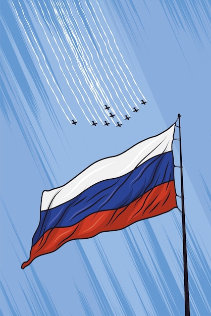 Escena de la bandera y de la fuerza aérea de Rusia