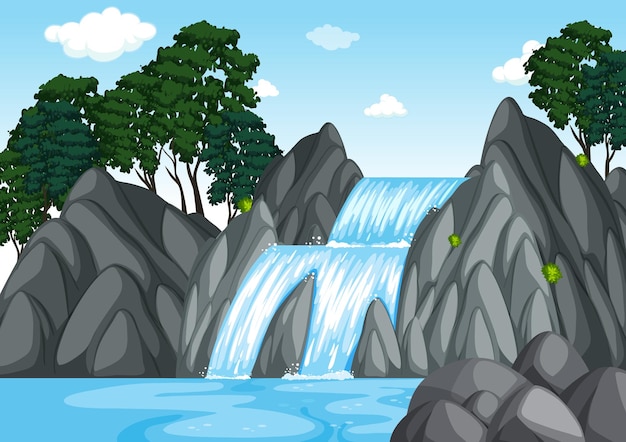 Escena del bosque con cascada.