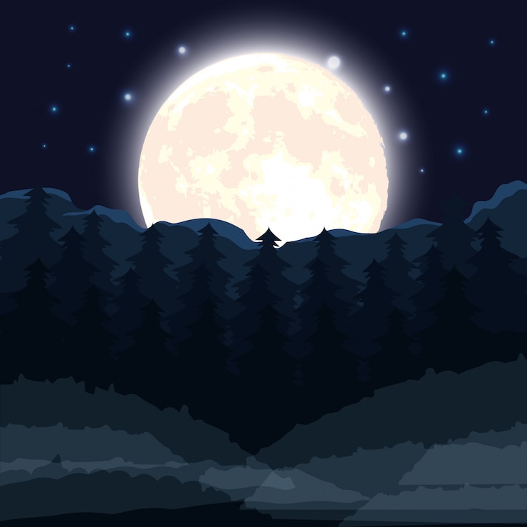 Vector gratuito escena del bosque oscuro de halloween con luna llena