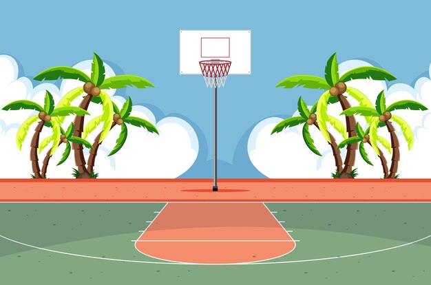Escena de cancha de baloncesto vacía