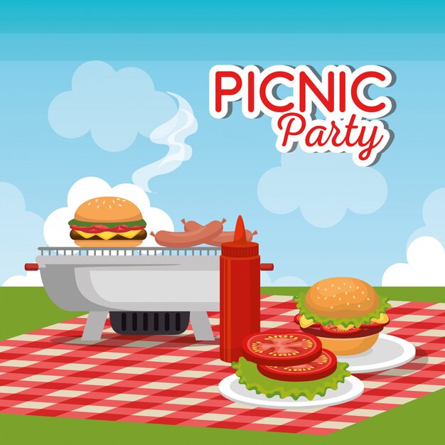 escena de celebración de fiesta de picnic