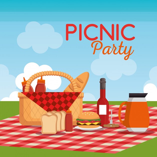 escena de celebración de fiesta de picnic