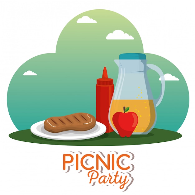 escena de celebración de fiesta de picnic