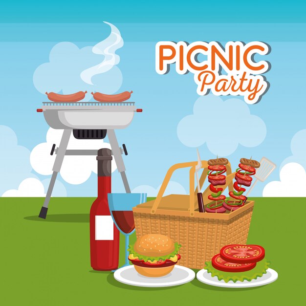 escena de celebración de fiesta de picnic