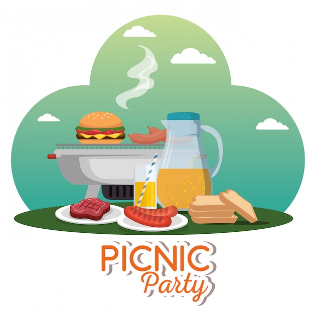 escena de celebración de fiesta de picnic