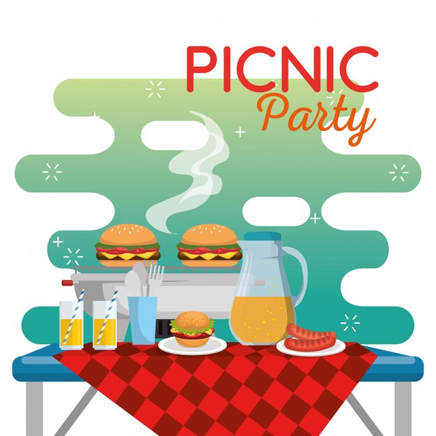 escena de celebración de fiesta de picnic