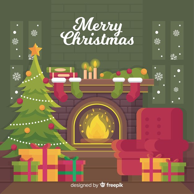 Escena de chimenea de navidad