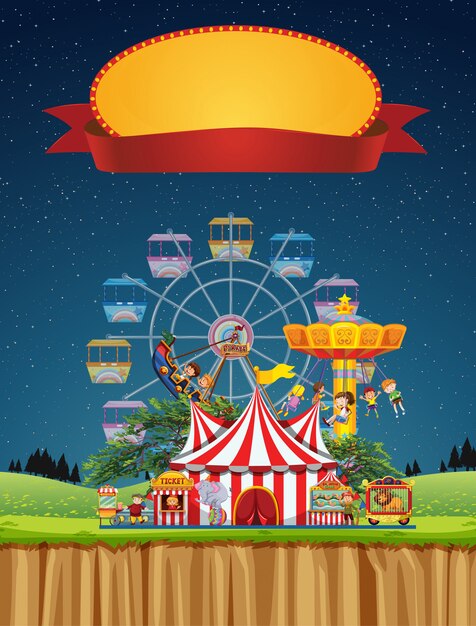 Escena de circo con plantilla de signo en el cielo