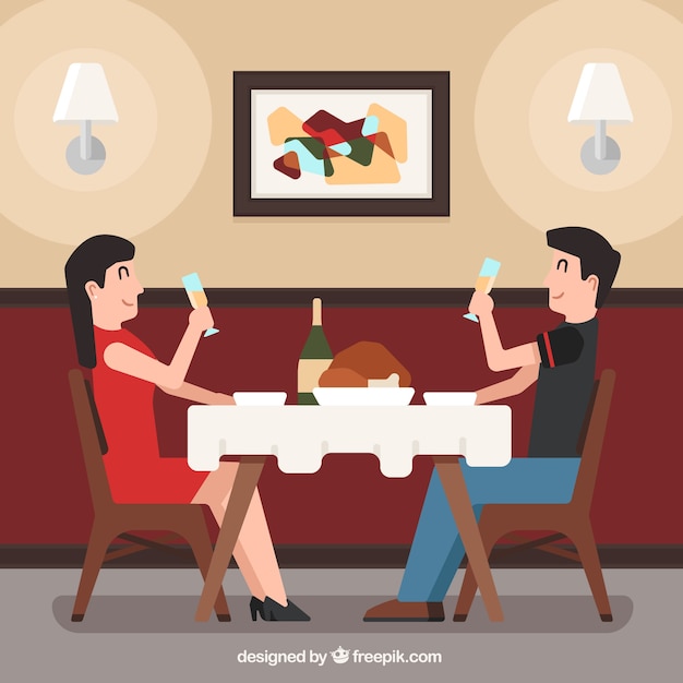 Vector gratuito escena de cita de pareja en un restaurante