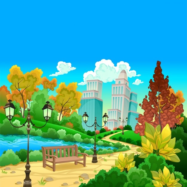 Vector gratuito escena de ciudad con un parque
