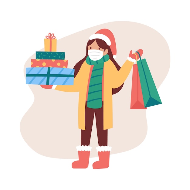 Vector gratuito escena de compras navideñas