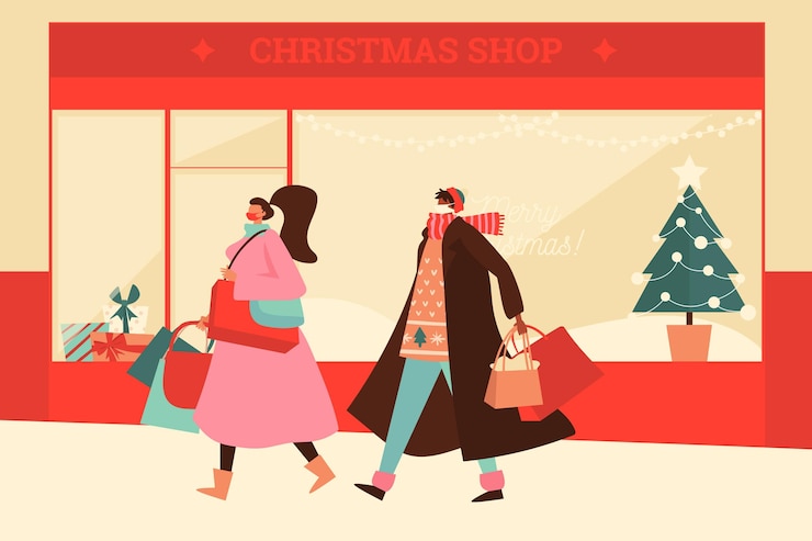 Vector gratuito escena de compras navideñas
