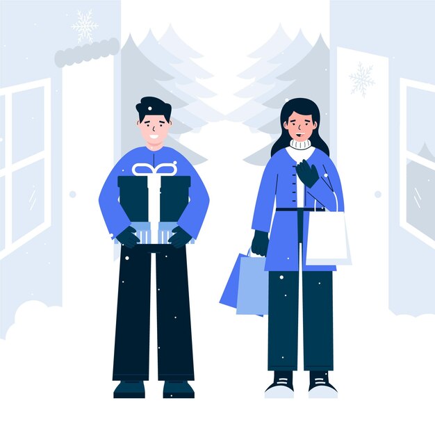 Escena de compras navideñas