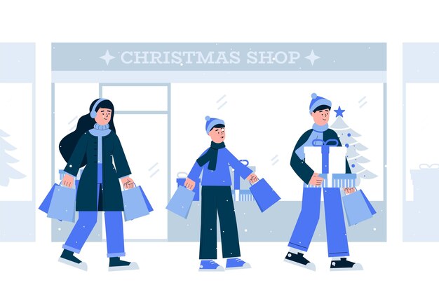 Escena de compras navideñas