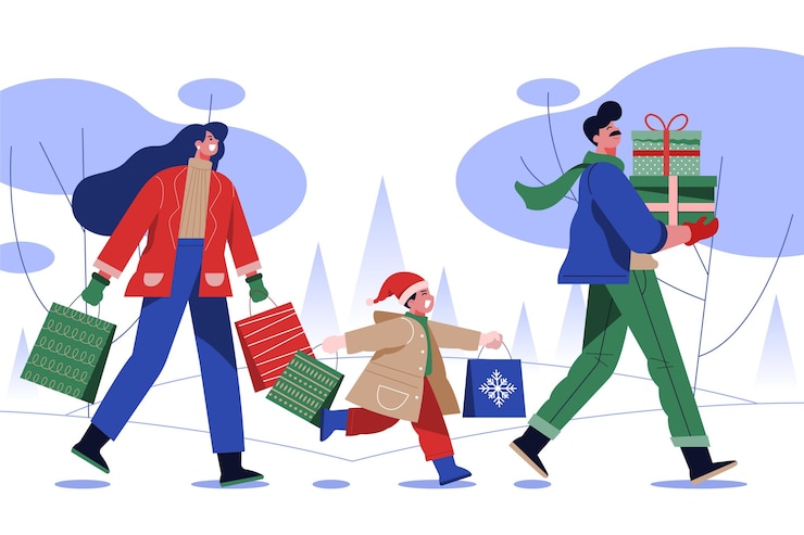 Vector gratuito escena de compras navideñas