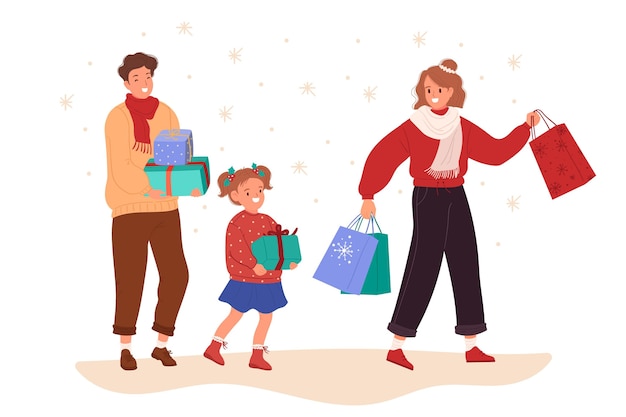 Vector gratuito escena de compras navideñas