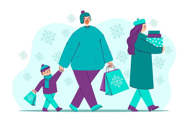 Vector gratuito escena de compras navideñas