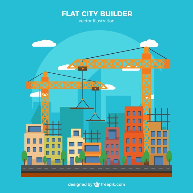 Escena de una construcción de edificios con gruas 