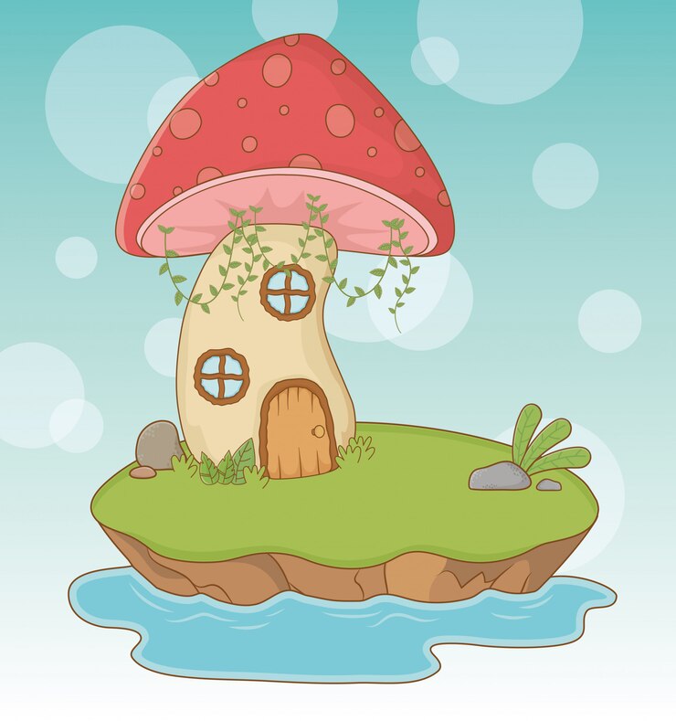 Vector gratuito escena de cuento de hadas con hongos.