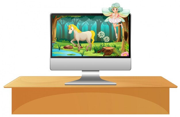 Escena de cuento de hadas en la pantalla de la computadora