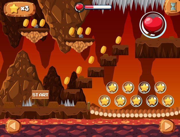 Una escena de cueva de lava infernal de plantilla de juego