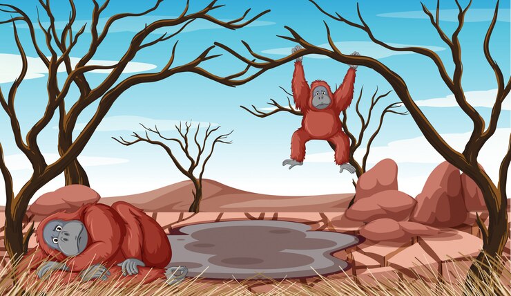 Vector gratuito escena de deforestación con dos monos.