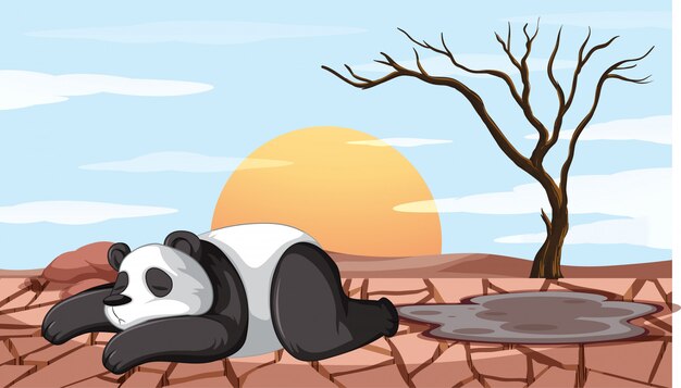 Escena de deforestación con panda moribundo