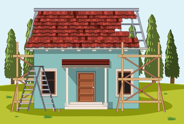 Escena de dibujos animados del sitio de construcción de edificios