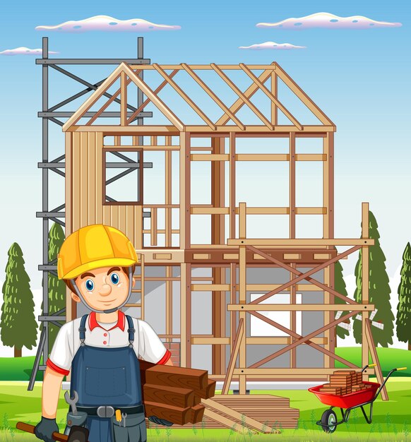 Escena de dibujos animados del sitio de construcción de edificios