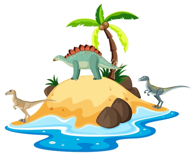 Vector gratuito escena con dinosaurios en la isla.