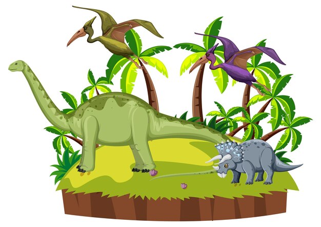 Escena con dinosaurios en la isla.