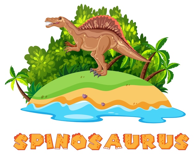 Escena con dinosaurios spinosaurus en la isla.