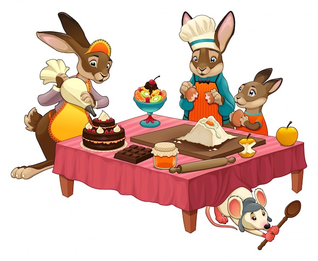 Vector gratuito escena divertida de cocina con animales