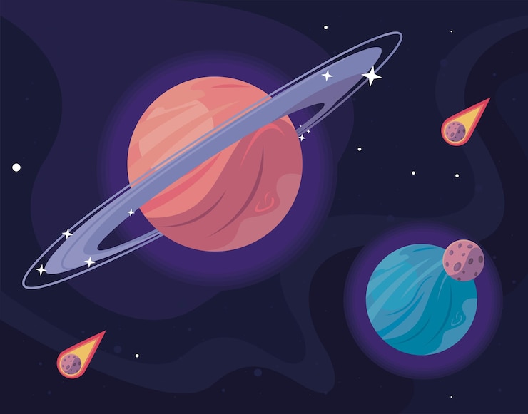 Vector gratuito escena espacial saturno y planetas