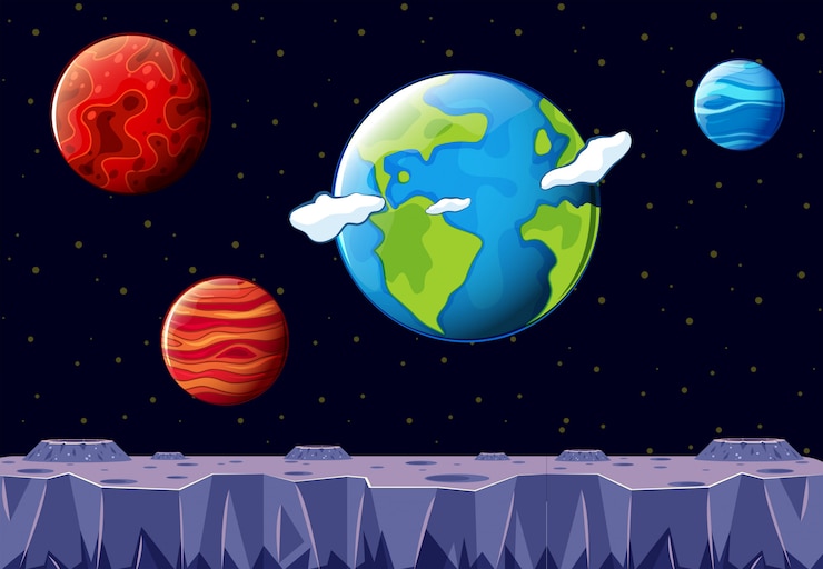Vector gratuito una escena espacial con la tierra y otro planeta