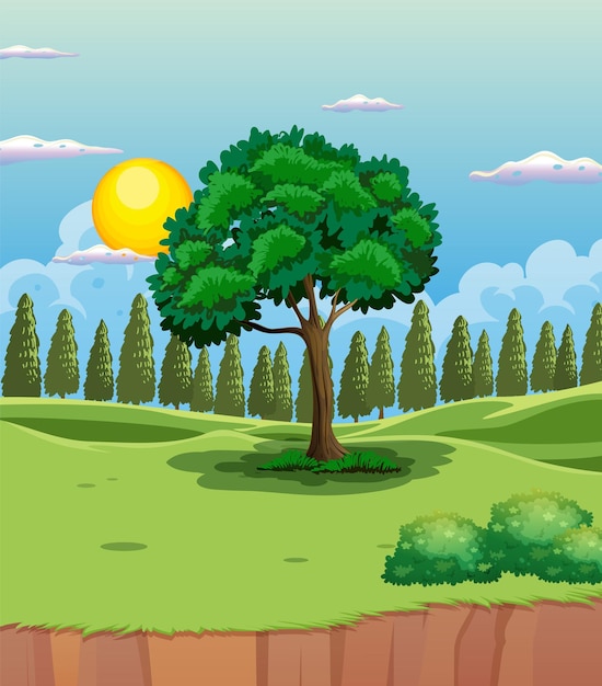 Escena de exuberante vegetación y cielo azul