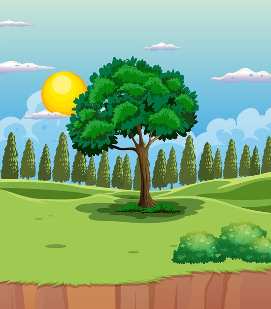 Escena de exuberante vegetación y cielo azul