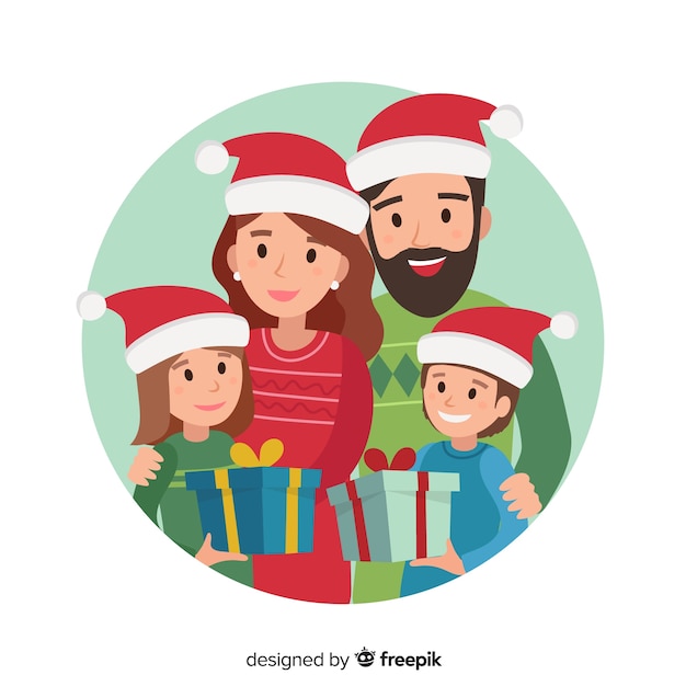 Escena de familia en navidad en diseño plano