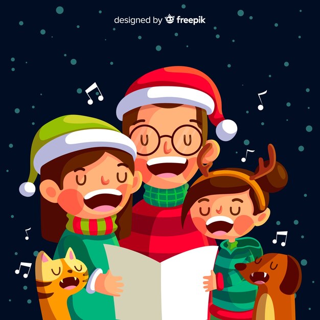 Escena de familia en navidad en diseño plano
