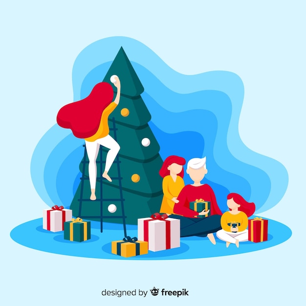 Vector gratuito escena de familia en navidad