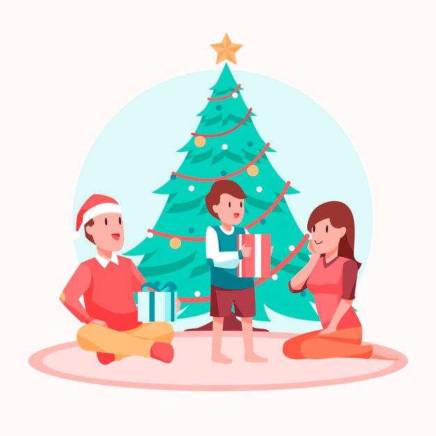 Escena familiar de Navidad de diseño plano