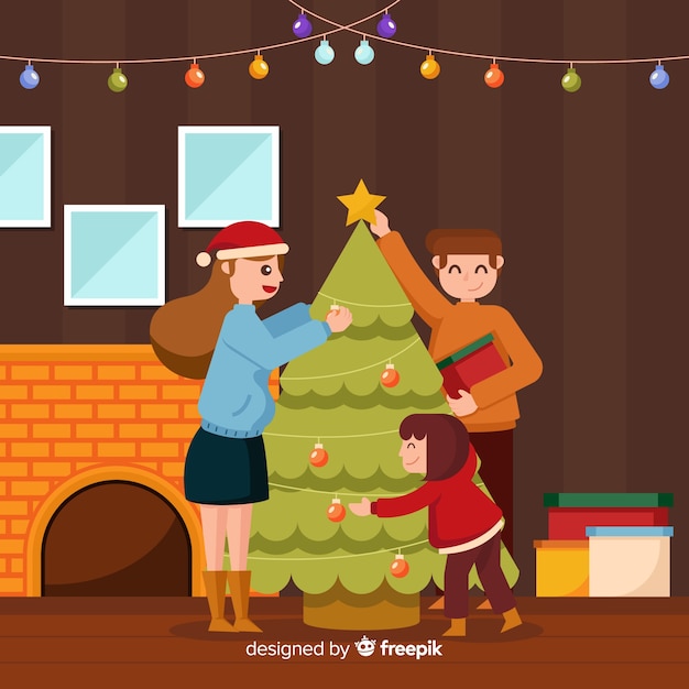 Vector gratuito escena familiar de navidad