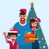 Vector gratuito escena familiar navideña en diseño plano