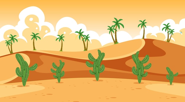 Vector gratuito escena de fondo con cactus en el desierto