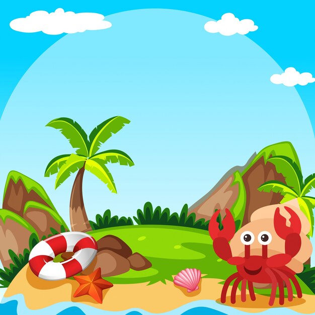 Escena de fondo con cangrejo ermitaño en la isla