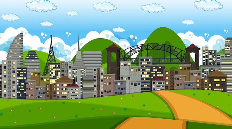Vector gratuito escena de fondo de paisaje de la ciudad